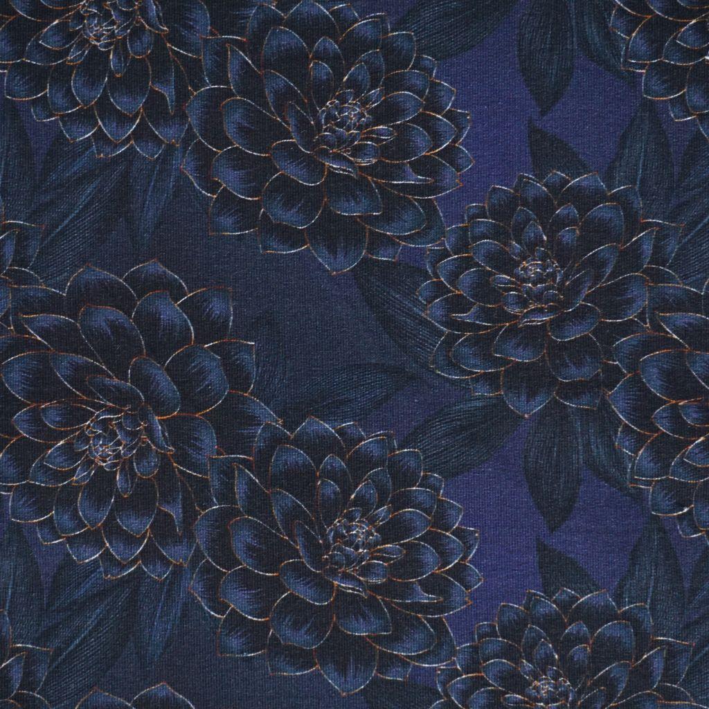 French Terry große Blüten dunkelblau schwarz – FVJ